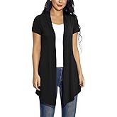 Women's Open Front Drape Cardigan Short Sleeves Solid Lightweight Cardigan
