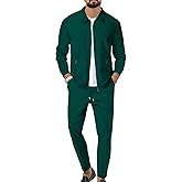 JUDFPIE Men's Waffle Tracksuit 2 Piece Set Full Zip Casual Jackets And Pants 2 Piece Outfits Solid Athletic Jogging Suit Sets