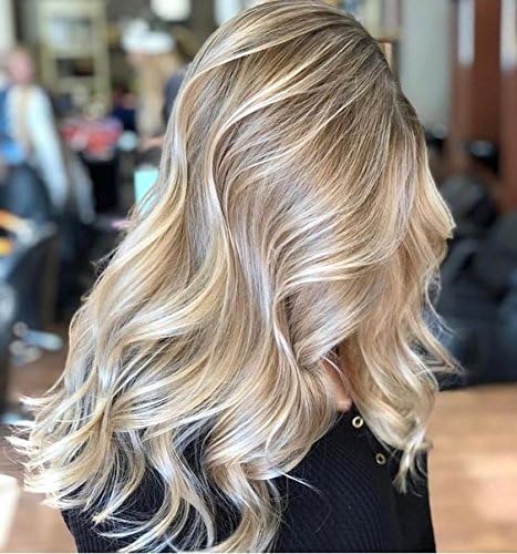 Ugeat Lace Frontal Human Hair Wigs 14inch Natural Wavy Ombre Color Ash Blonde #18 with Bleah Blonde #613 Glueless Brazilian Hair Wigs for Women 130% Density