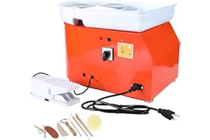 HighFree 25CM Electric Pottery Wheel Machine with Detachable Washable Basin, Foot Pedals and Clay Sculpting Tools (Orange)
