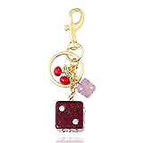 SORGERLY Crystal Dice Cherry Charm Keychain - Cute