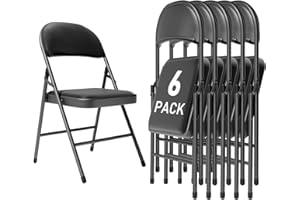 SUSICI 6 Pack Black Folding Chairs with Padded Cushion and Back for Outside Portable Stackable Commercial Foldable Chairs with Steel Frame for Events Office Wedding Party, 350lbs Capacity