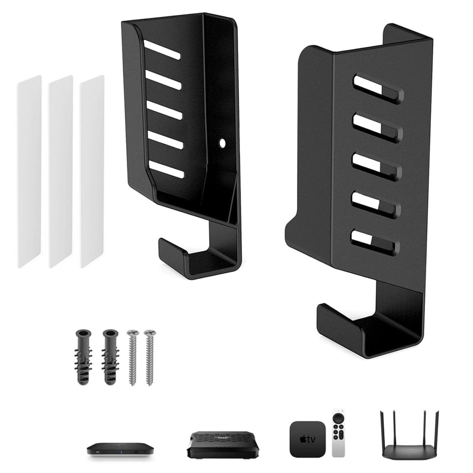 GIONAR Universal Wall Mount, Router Shelf, Router Wall Mount, for Routers, TV Box, Network Switches, Modems, Laptop, Books, Compatible with TP-Link, Mi Box, Apple TV, Sky Q, and More, Black