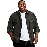 Big and Tall Shirts for Men,Button Down Work Shirt with Roll-Up Sleeves and Utility Pockets,Casual Outdoor Western Fit