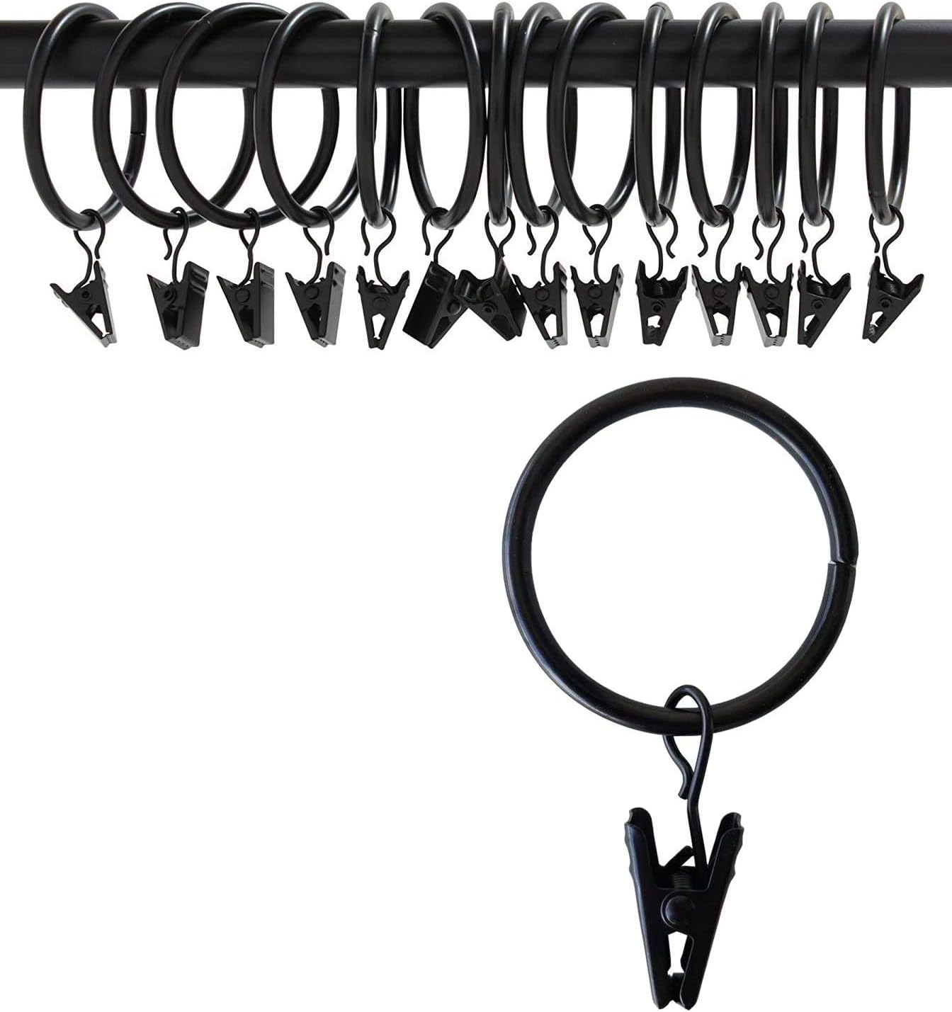OOTSR Drapery Curtain Clips with Rings (Φ50mm, Set of 16) - Rustproof Matte Stainless Steel Metal Curtain Rod Clip Rings with Eyelets for Party Light, Art Display, Tent (Vintage Black, 2 inch)