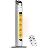 Space Heater for Indoor Use, 34" Space Heater for Large Room, 1500W Tower Heater with Remote, Adjustable Thermostat, 12H Timer, 70° Oscillation, Overheat & Tip-Over Protection, White