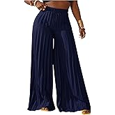 SOLY HUX Women's Wide Leg Palazzo Pleated Pants High Waisted Flowy Loose Dressy Casual Long Trousers