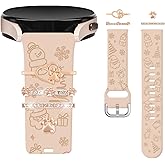 Watbro Floral Engraved Band and Decorative Rings Loops Compatible with Samsung Galaxy Watch 7/FE/6/5/4 Band with Charms,20mm Soft Silicone Sport Band for Vivoactive 5/Vivoactive 3 Smart Watch