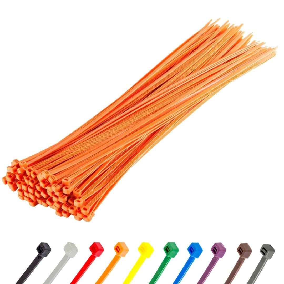 Gocableties Heavy Duty Long Orange Cable Ties, 370mm x 4.8mm, Pack of 100, Premium Nylon Zip Ties, Plastic Tie Wraps, Secure Self-Locking Mechanism, for Home, Garden, Office and DIY — image 1