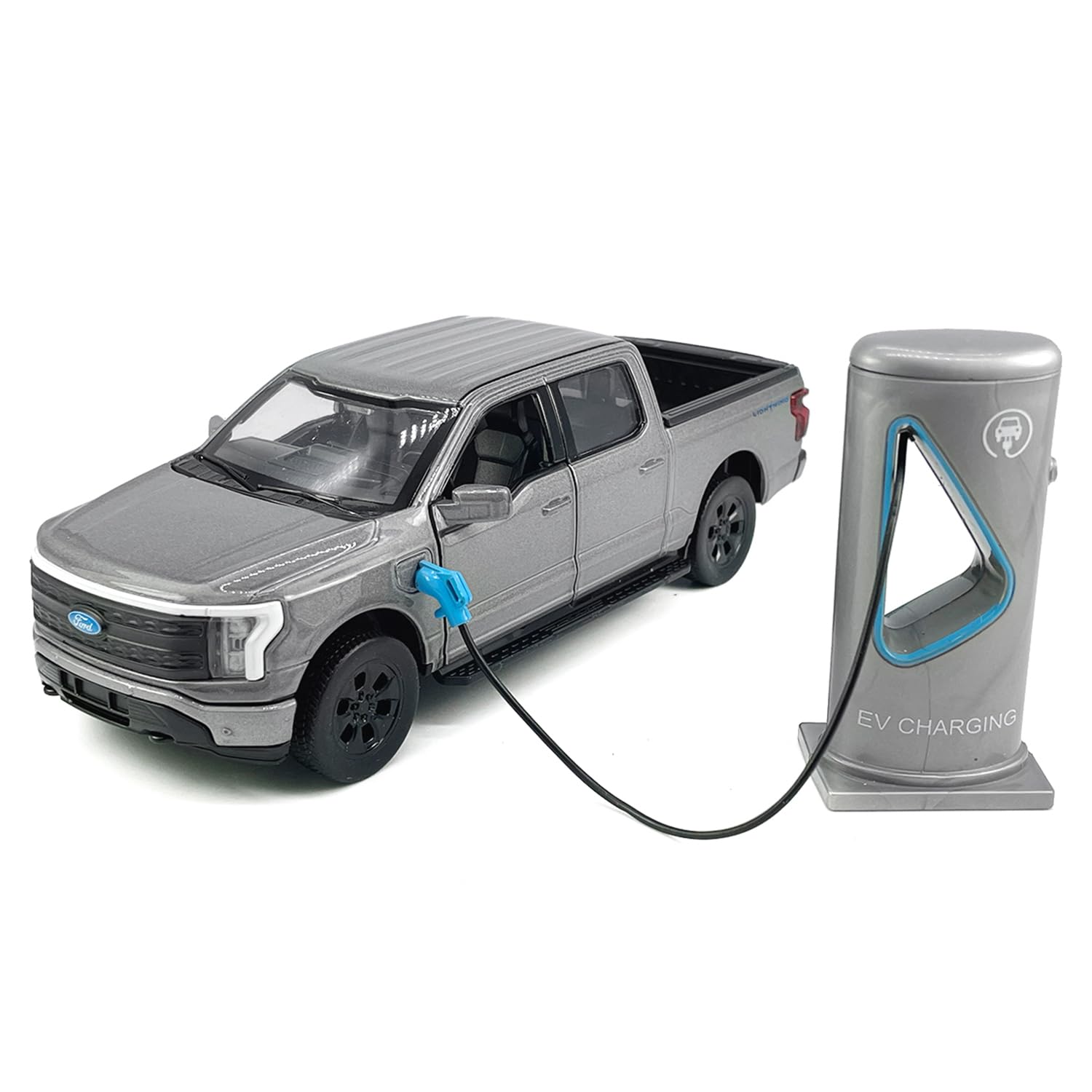 Photo 1 of 1:36 Scale 2022 F-150 EV Lightning Platinum Pickup Truck Model Toy Car Metal Diecast Toy Vehicle, Doors Open, Light Sound, Pull Back, Toys for Boys Kids Gifts, Men Collection, Home Office Décor, Gray