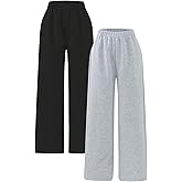 RoseSeek Boy's 2 Packs Sweatpants Wide Leg Elastic Waist Athletic Pants Baggy Sports Trousers
