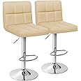 Homall Bar Stools Modern PU Leather Adjustable Swivel Barstools, Armless Hydraulic Kitchen Counter Bar Stool Extra Height Square Island Barstool with Back Set of 2 (Leather, Beige)
