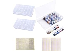 Eiito Diamond Painting Storage Containers, 2pcs 28 Grids Clear Diamond Painting Accessories and Tools Boxes Bead Organizers Diamond Art Embroidery Storage with 200PCS Label Stickers