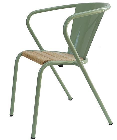 Terassenstuhl Gartenstuhl Metall hellgrün mit Holzlattung