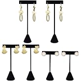 Ikee Design 6Pcs Set Earring T Stand Display Set with 3 Different Heights, T Shape Jewelry Earring Showroom and Tradeshow Showcase Displays, Black Velvet, 4 1/2 H in ; 5 3/4 H in; 6 3/4 H in