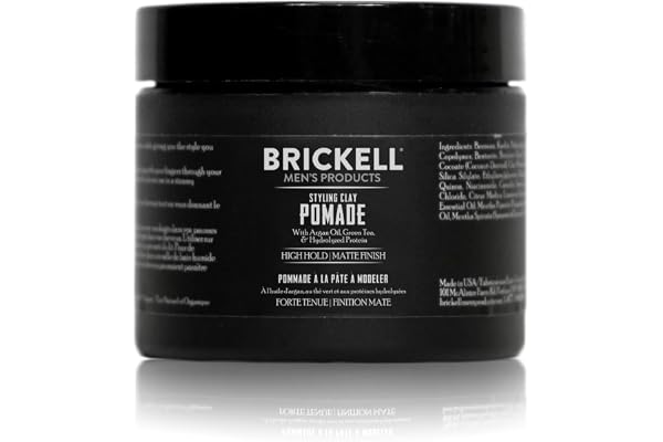 Brickell Men’s Styling Clay Pomade For Men, Natural & Organic with Strong Hold & Matte Finish, Product for Modern Hairstyles,