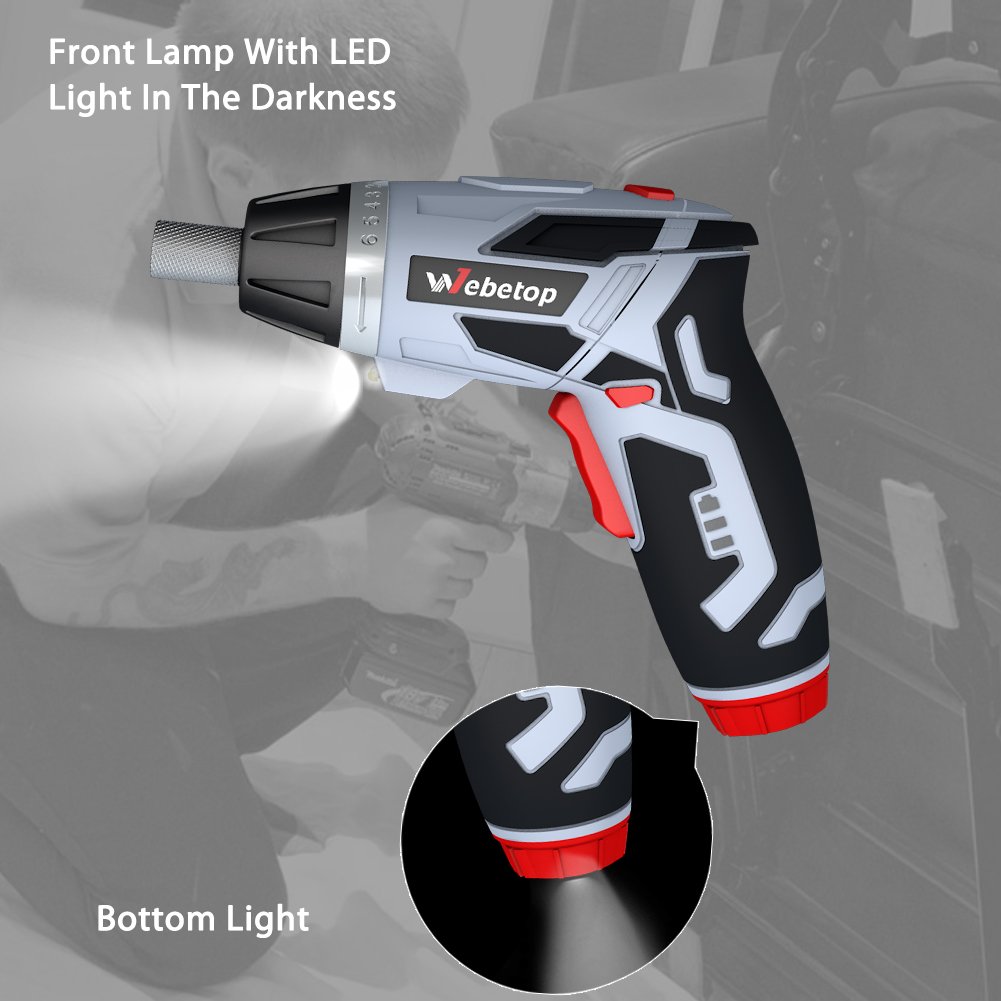 Webetop Cordless Drill Driver 3.6 Volt 2000mAh MAX Torque 6 Position Rechargeable 46 Screwdriver Bits in Case USB Charging for Around House Small Jobs with 3 LED Light