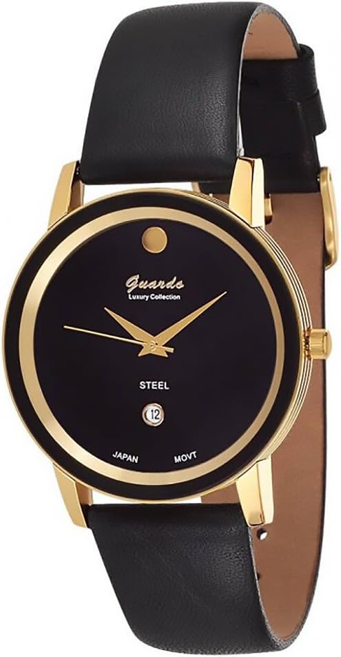 Guardo Women's Minimo Black Dial Black Leather Stainless Date Watch (WGW0008)