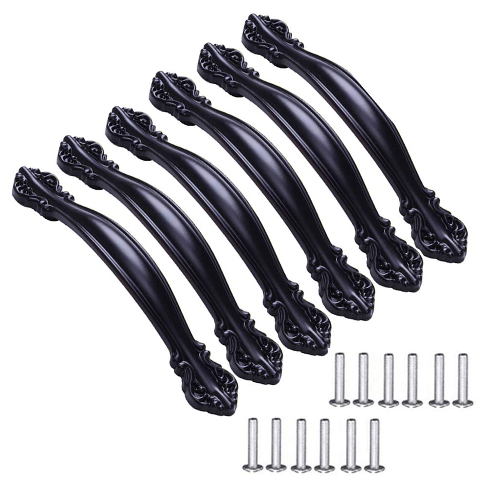 KanDery 6PCS Vintage Cabinet Handles, Furniture Door Pull Handles, Antique Bow Pulls, 128mm Hole Center, Black