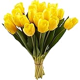 GoeJardin 20PCS Artificial Tulips Real Touch Faux Flower Moisturizing Tulips for Photography Ornaments Home Garden Wedding Party Decor Fake Flowers (Yellow)