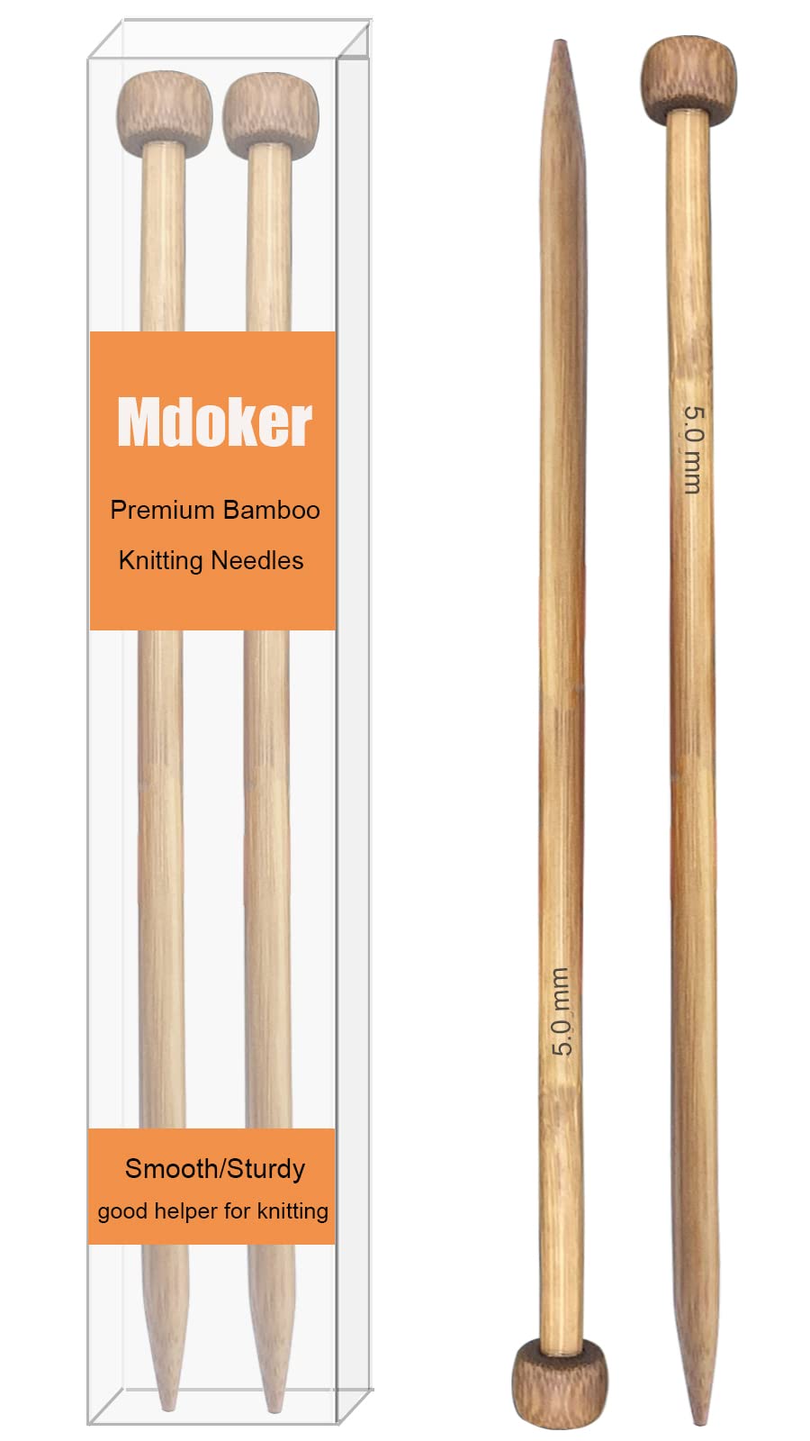 Photo 1 of Mdoker Bamboo Knitting Needle Straight Single Pointed Sweater Knitting Needles 10-inch Length for Handmade DIY Knitting Projects,Size US 8(5mm)