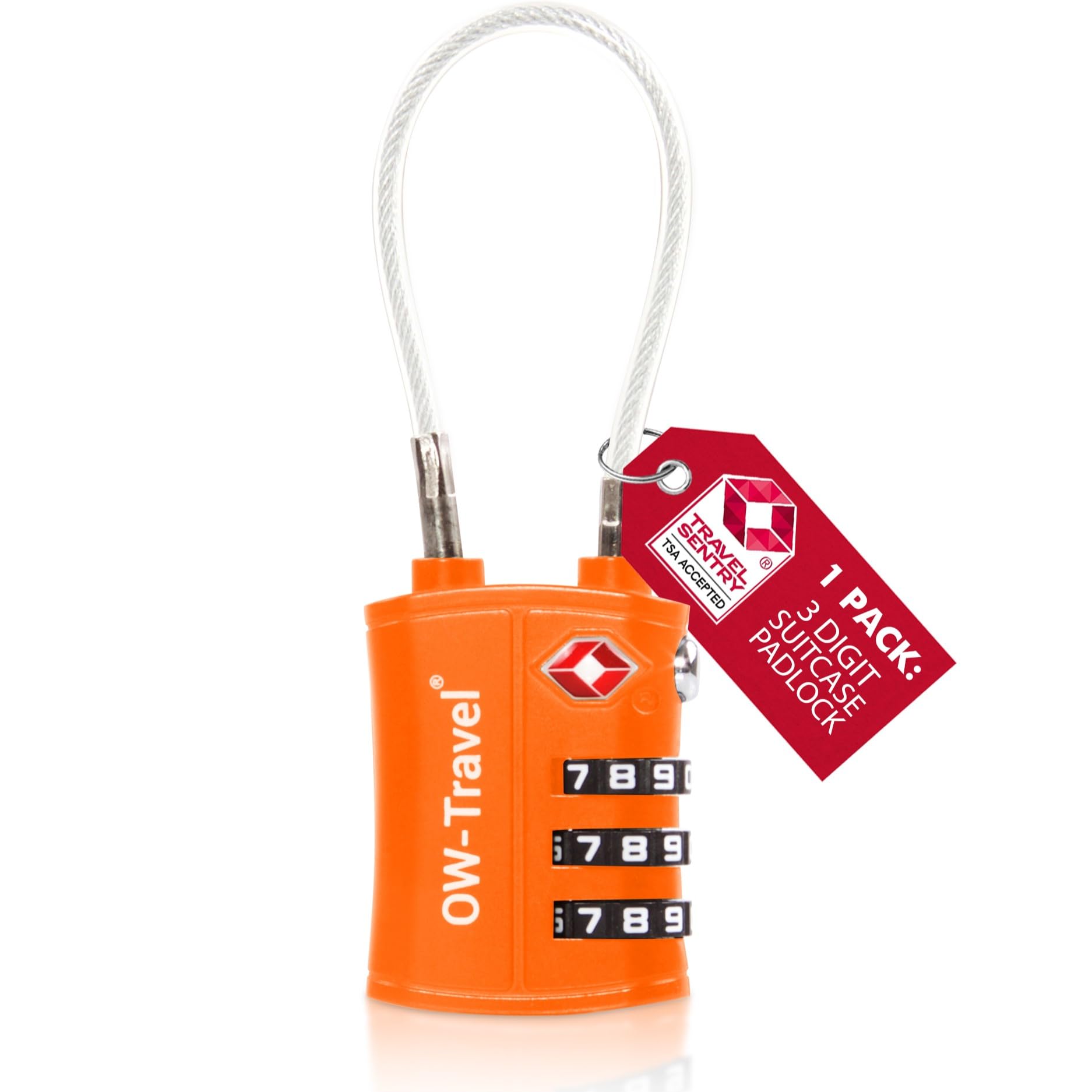 OW-Travel TSA Approved Luggage Locks Suitcase Locks (1 Pack Orange) 3 Digit Flexible Cable Suitcase Padlock. Travel Bag Combination Luggage Padlocks for Suitcases. TSA Travel Lock for Bags and Cases