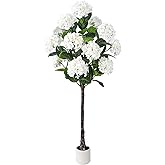 YEPDIN 5 FT Artificial Hydrangea Tree- Large Faux Hydrangea Plants Indoor Outdoor,Fake Flower Trees with White Tall Planter for Home Garden,Front Decor