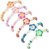 Caiyao Bohemia Hawaiian Plumeria Rubra Polymer Clay Stretch Bracelets Set Handmade Colorful Starfish Tropical Flower Glass Beaded Stackable Bracelet for Women Luau Beach Party Vacation Jewelry Gifts