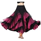 CISMARK Elegant Ballroom Latin Dance Party Long Swing Tiered Skirt for Women