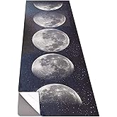 QiyI Yoga Mat Towel with Corner Pockets, Non Slip Sweat Absorbent Hot Yoga Towels, Soft Yoga Blankets with Travel Bag, Skidless Mat Cover for Workout, Gym, Fitness - 70"x26", Moon Cycle
