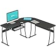 RIF6 L Shaped Modern Computer Home Office Gaming Desk with Keyboard Tray and Cable Management, Easy Assembly, Black