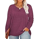 ROSRISS Plus Size Tops for Women Long Sleeve Shirts Casual Side Split Tees
