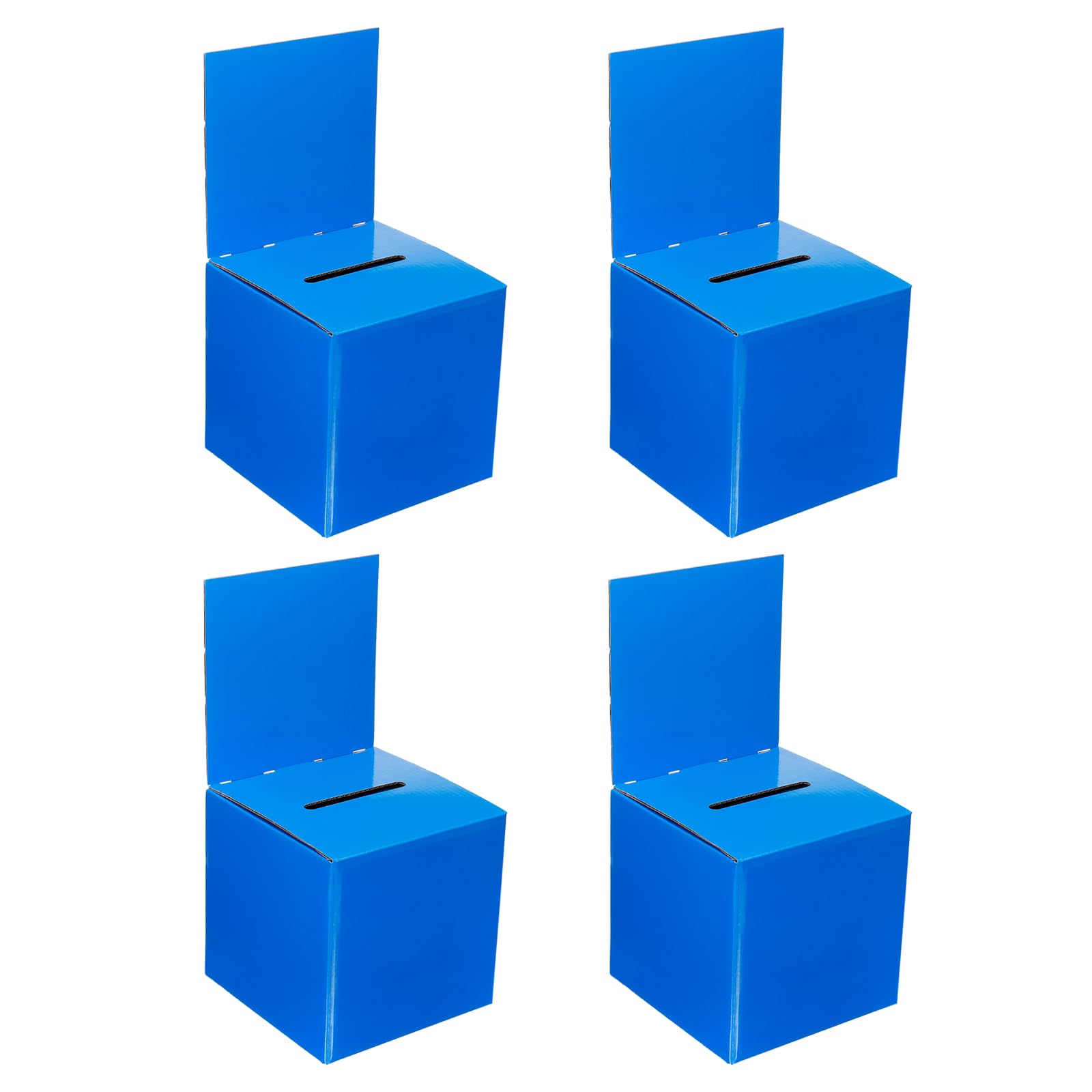 PATIKIL Raffle Box, 4 Pcs 6"x6"x6" Blue Corrugated Paper Suggestion Box with Removable Header Board