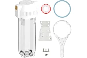 MOPUEHEL Whole House/RV Water Filter Housing Clear, 10" X 2.5" Inline Sediment Water Filter for RV, Home, Garden, Aquarium, Maple Syrup RO System, 3/4" G Brass Port, R-Type O-Ring, Heavy Duty Bracket-1025CBH