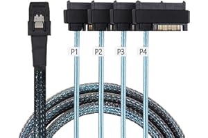 Cablecc Internal 36 Pin Mini SAS SFF-8087 Host to 4 SFF-8482 Target SAS Hard Disk and SATA Power Cable 100cm