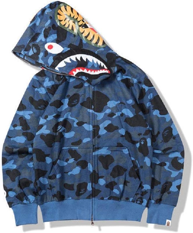 Hot Bathing Ape Bape Shark Jaw Camo Full Zipper Hoodie Men's Sweats Coat Jacket