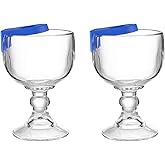 MANMAOHE 2 PCS Schooner Beer Glasses 17oz Stemmed Shrimp Cocktail Glasses Goblets Glassware for Margarita Cocktail Stemmed Glassware(Include Blue Bucket)