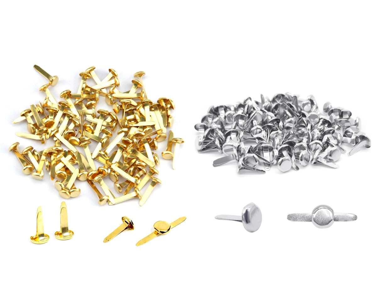 Ceeyoll 200 Pieces Brassed Brads Heart Attachment Parisian Metal Round Head Clip for Paper Scrapbooking Crafts