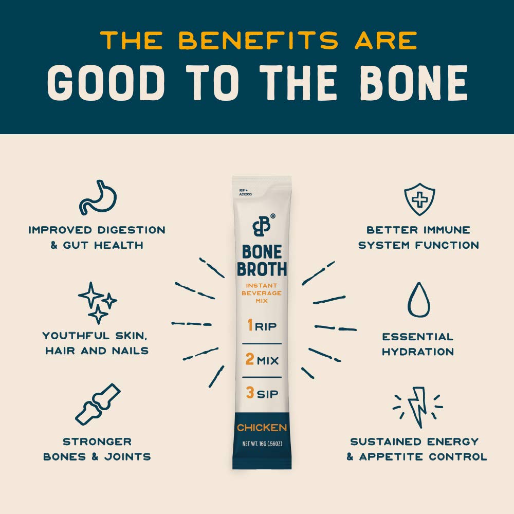 Amazon Com Bare Bones Bone Broth Instant Powdered Beverage Mix Chicken 10g Protein Keto Paleo Friendly 15g Sticks Pack Of 32 Servings Grocery Gourmet Food