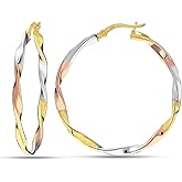 LeCalla Real 925 Sterling Silver Hoop Earrings | 14K Gold-Plated Three-Tone Twisted Earring Jewelry | Light-Weight Italian Design Click-Top Hoop Earrings for Women