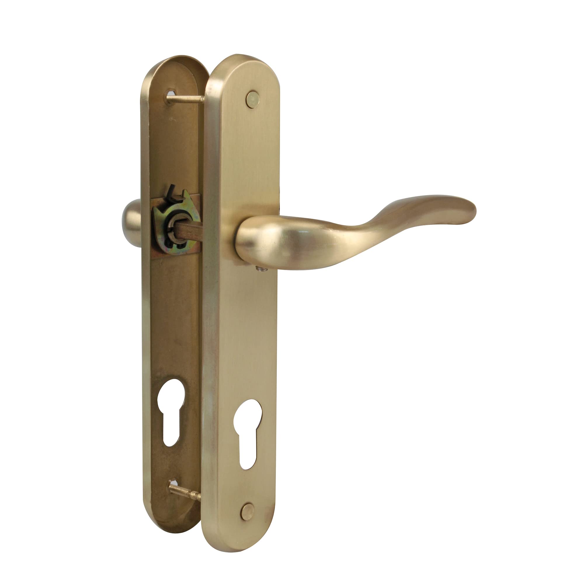 Amig - Handles with Steel Plate for Doors | Model Lena | 238 x 40 mm | 85 mm Key | Elegant and Simple Design | Matte Brass Plated Steel