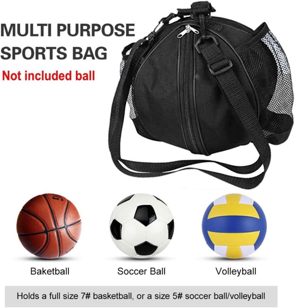 JZK Black Shoulder Bag for Football Volleyball, Carry Bag with Side Net Pockets for Water Bottle Handbag Carrier Bag - Image 3
