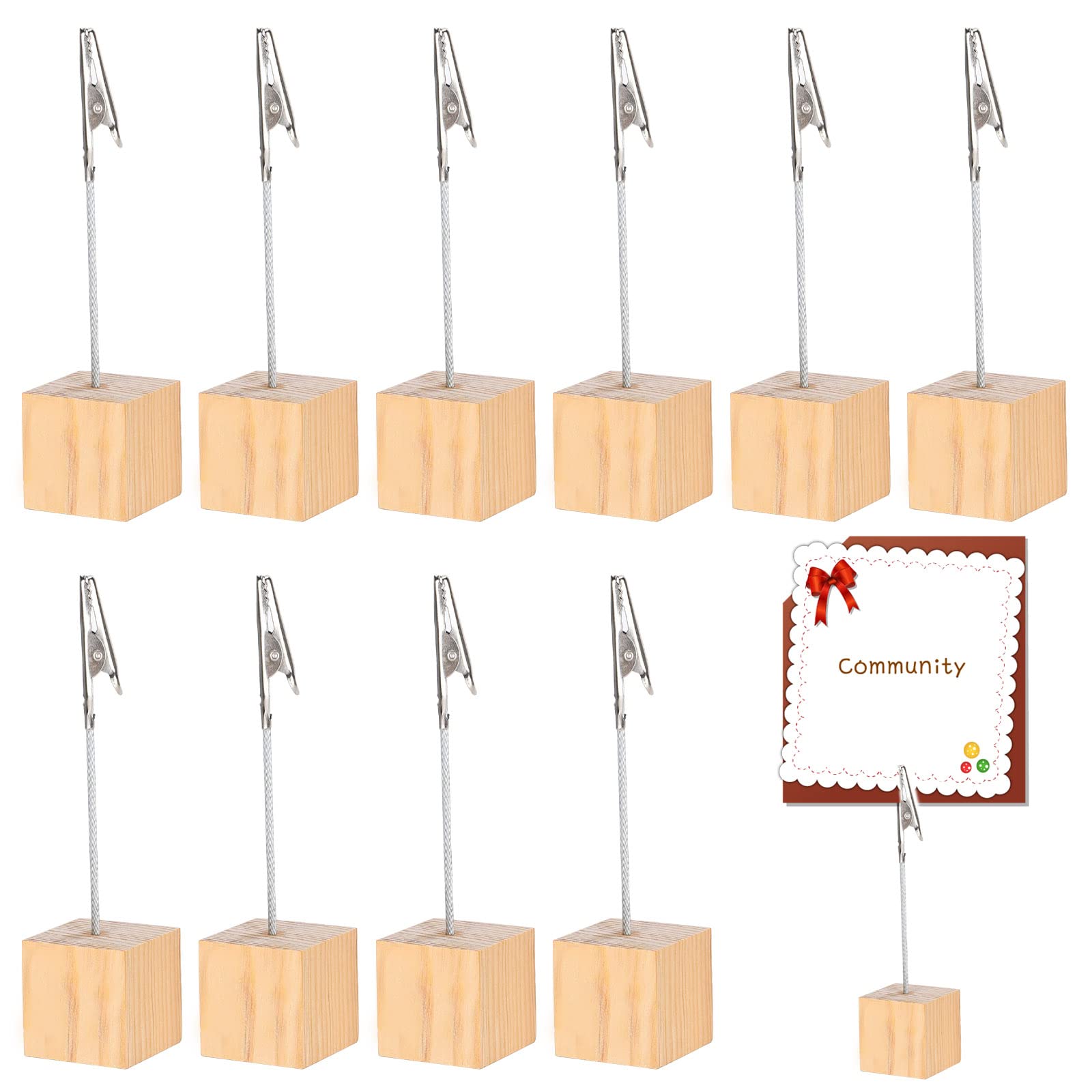 Memo Clip Holder 10 Pieces, Picture Holder with Clips, Stand Wooden Card Table, Vertical Note Cube for Photos, Stand Photo Display Clip, Primary Color