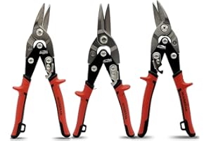 HOUSERAN 3 Pack Aviation Tin Snips Set, 10 Inch Straight, Left and Right Cut Offset Aviation Snips, Heavy Duty Tin Cutters wi