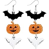 Halloween Earrings for Women Pumpkin Earrings Acrylic Ghost Earring Spooky Bat Dangle Earring Halloween Jewelry Accessories