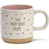 DEMDACO The Very Best Mom Tan and Rose 16 Ounce Stoneware Coffee Cup Mug