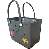 XL Waterproof Rubber Beach Tote Bag with Drainage Holes –Stylish Rubber Bag with Charms for Sand-Free Beach,Pool & Lake Days