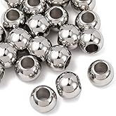 DanLingJewelry 20Pcs 10mm Stainless Steel Round European Beads Rondelle Large Hole Metal Spacer Beads for Jewellery Bracelets Necklaces Making