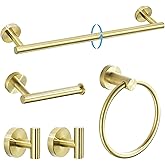TURS Brushed Gold Bathroom Hardware Set 5 Piece, SUS304 Stainless Steel Bath Towel Bar Set, 24 Inch Bathroom Accessories Kit Wall Mounted