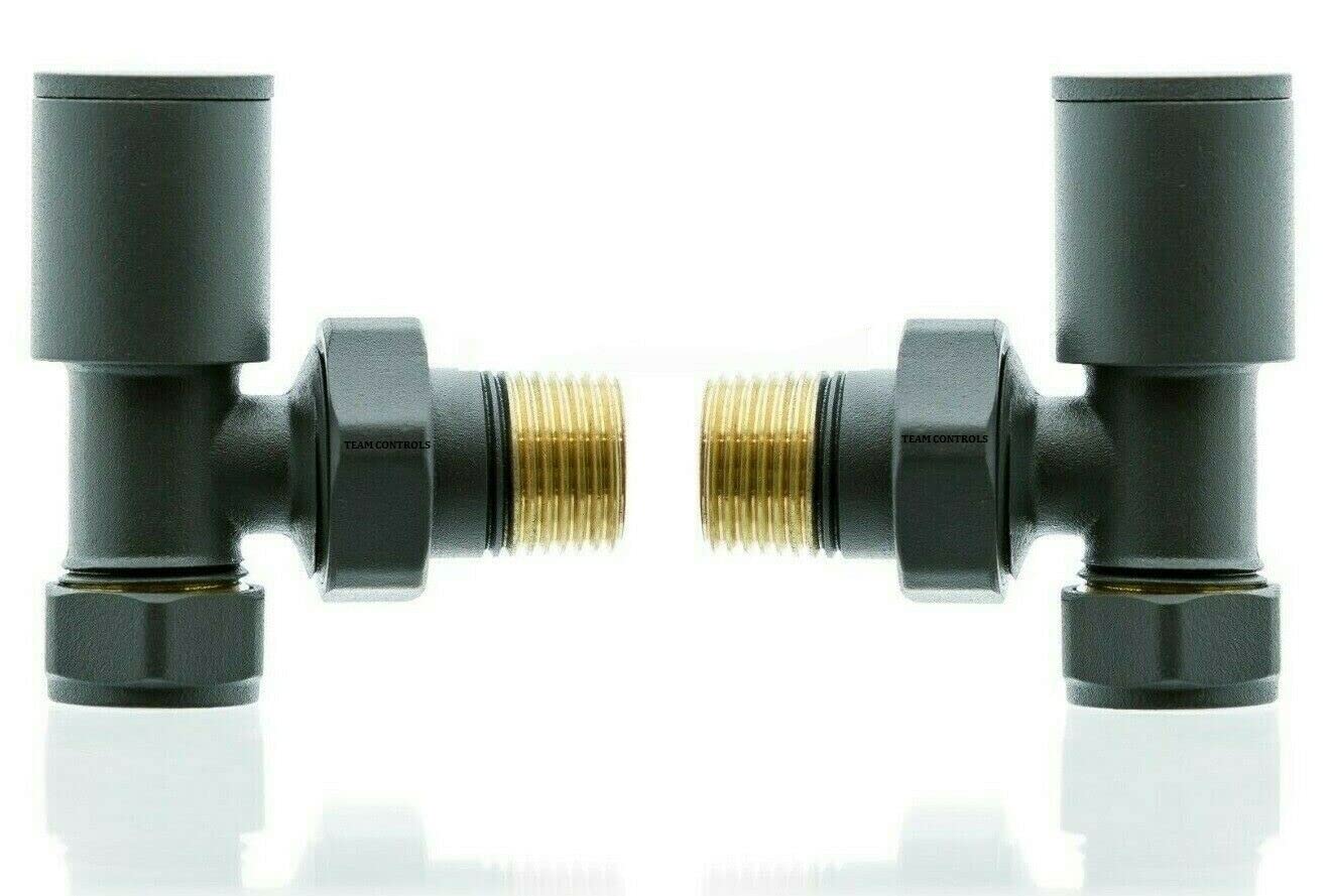 Team Controls Anthracite Angled Valves for Heated Towel Rail or Radiator Minimalist Brass Pairs 15mm Central Heating